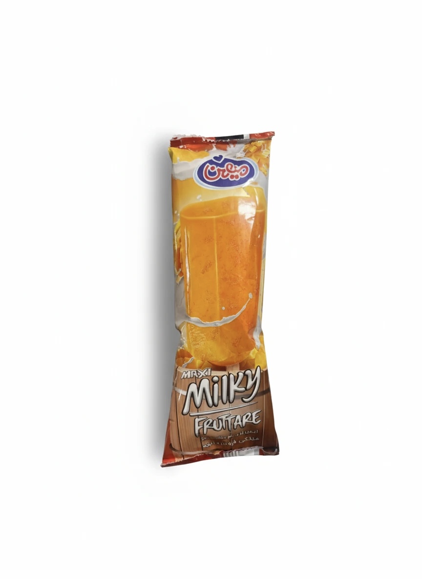 بستنی ( شربت ) انبه و پشن فروت مخلوط با چربی نباتی وزن محصول ( 75g )