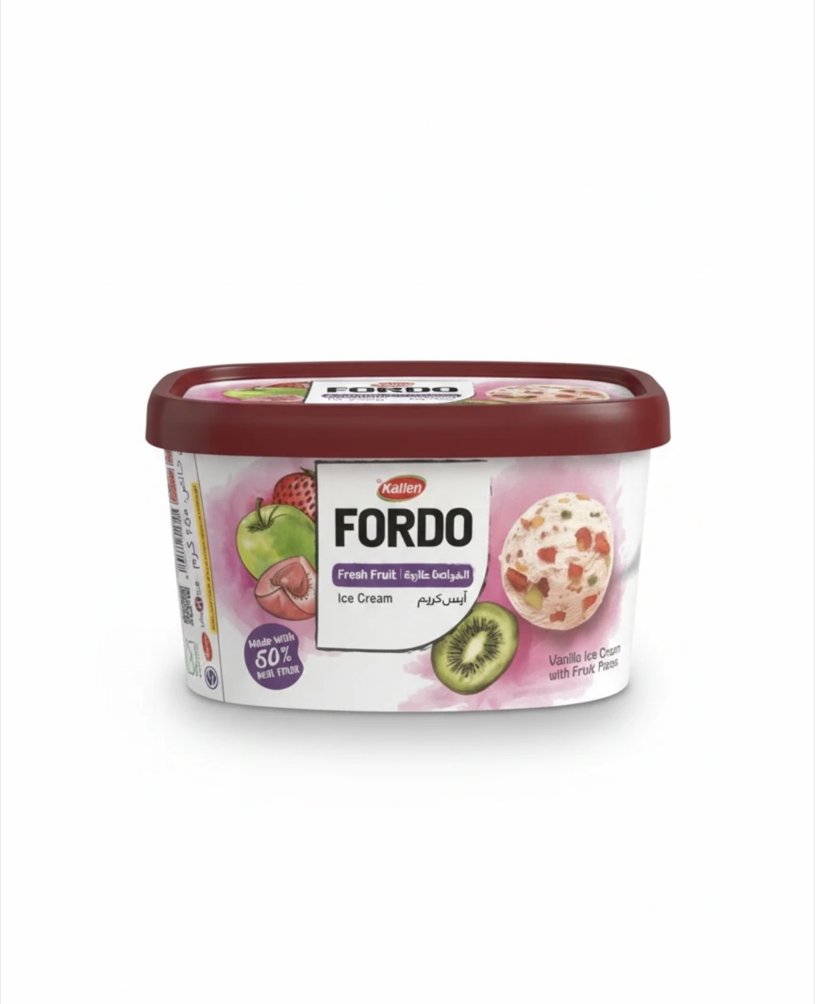 بستنی میوه های فصل حاوی 50% میوه واقعی فوردو برند کاله وزن محصول ( 650g )