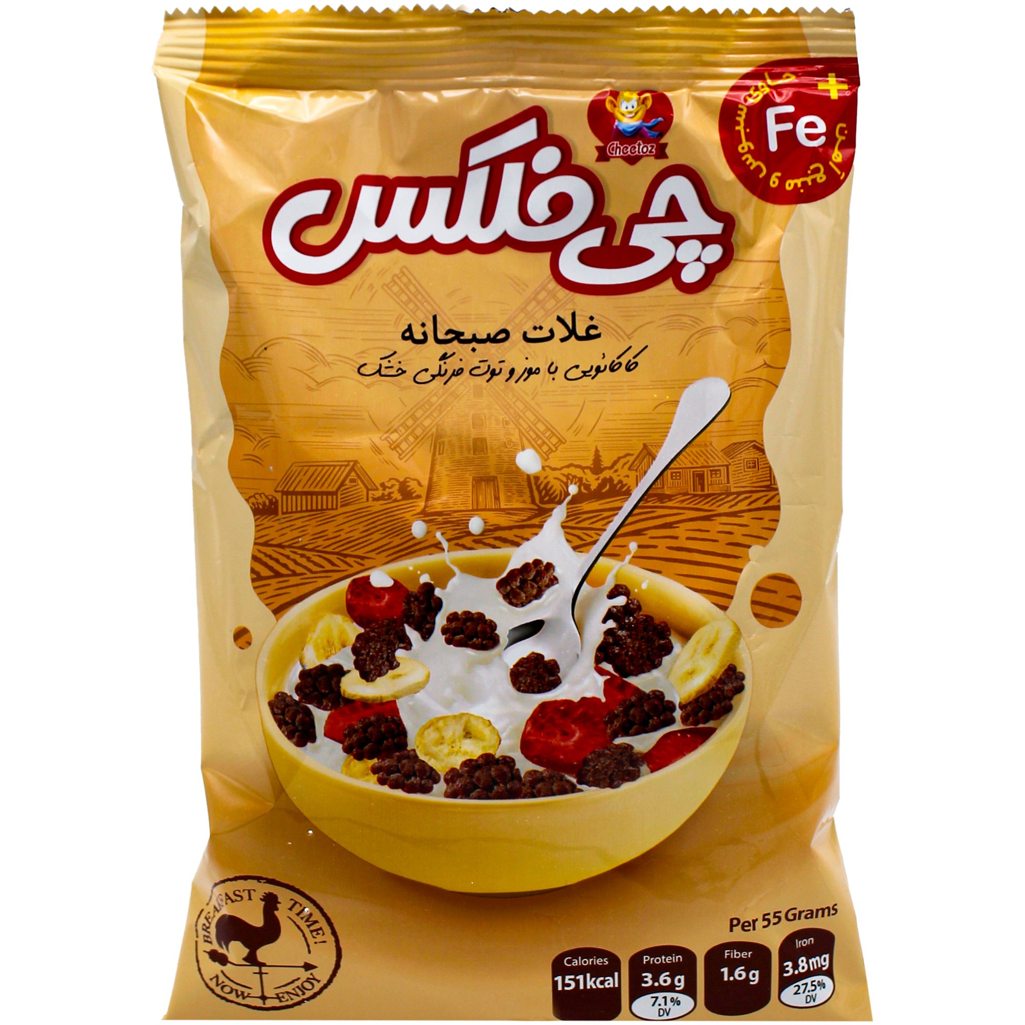 غلات صبحانه کاکائویی با موز و توت فرنگی خشک می فلکس چیتوز [ 70 گرم ]