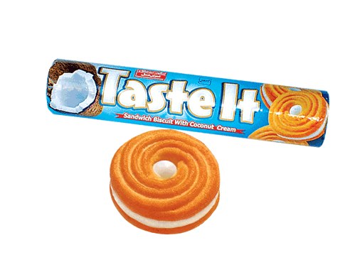 بیسکویت ساندویجی " با کرم نارگیلی Taste It " شیرین عسل - ( 120 گرمی )