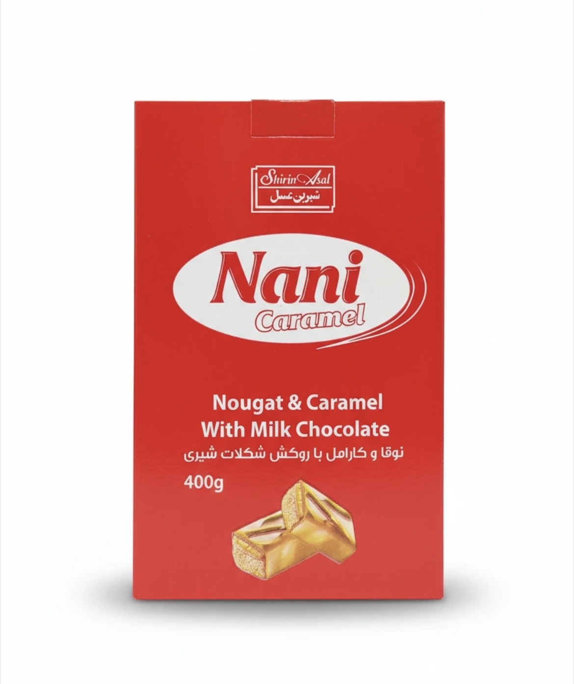 شکلات نوقا و کارامل با روکش شکلات شیری برند شیرین عسل وزن محصول ( 400g )
