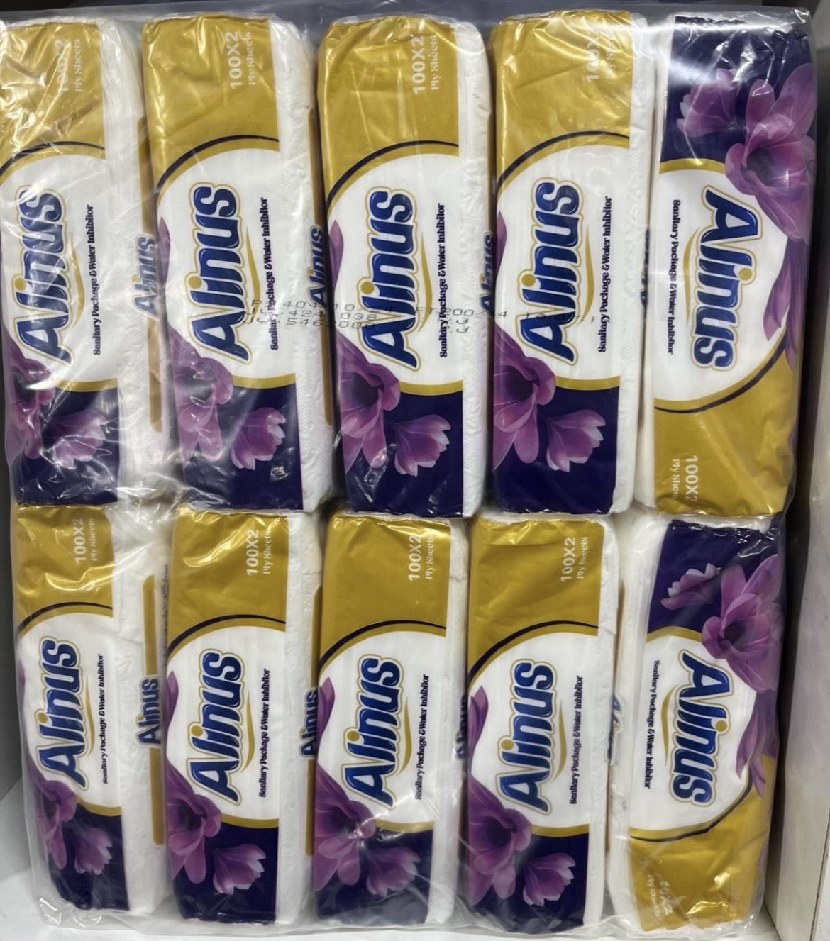 دستمال کاغذی 100 برگ دو لایه 10 عددی از برند آلینوس وزن محصول (1070 گرم)