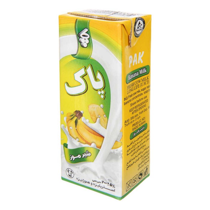 شیر موز  " نی دار پاکتی "  پاک - ( ۲۰۰ میلی لیتر )