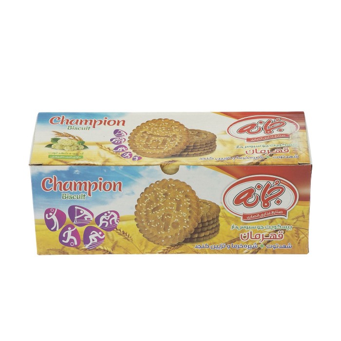 بيسکويت  " جو سبوس دار قهرمان "  جمانه  -  حاوی شهد توت، شیره خرما و تزئین کنجد ( جعبه 1000 گرمی )