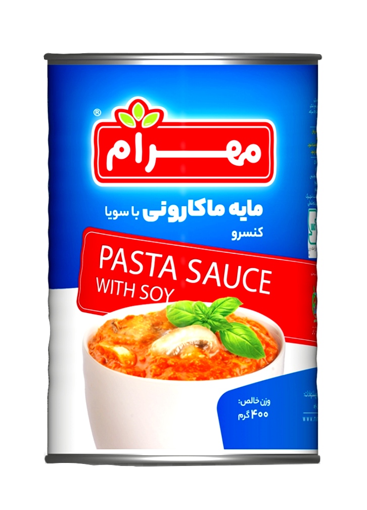کنسرو مایه ماکارونی با سویا ( حاوی قارچ و فلفل دلمه ای ) ( 380 ) گرم مهرام