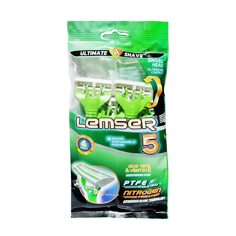ژیلت " 5 لبه A " لمسر ( ساخت ایران ) - 4 عدد ژیلت با تیغه ضد زنگ سوئدی با پوشش PTFE ( حاوی نوار صابونی )