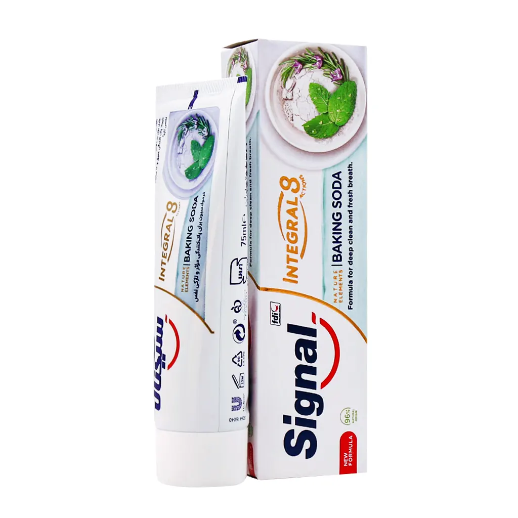 خمیر دندان " کامل اینتگرال 8 " سیگنال - ( حاوی فلوراید و جوش شیرین ) با عملکرد 8 گانه و طعم نعناع ( 75 میلی لیتر )
