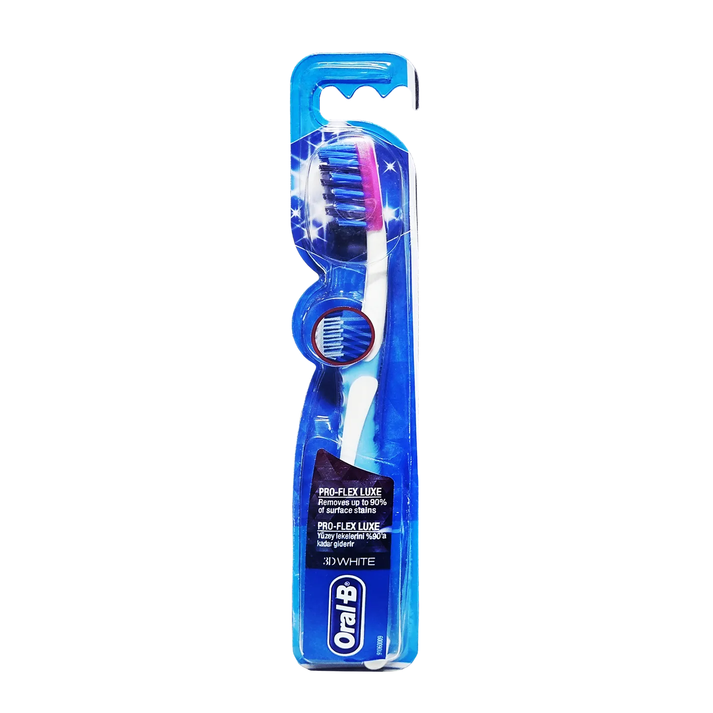 مسواک " Pro-Flex LUXE " اورال بی - ( ویژه بزرگسالان، ساخت ایرلند ) سفید کنندگی 3 بعدی، از بین برنده لک های سطح دندان تا 90 درصد  ( درجه سختی : متوسط )