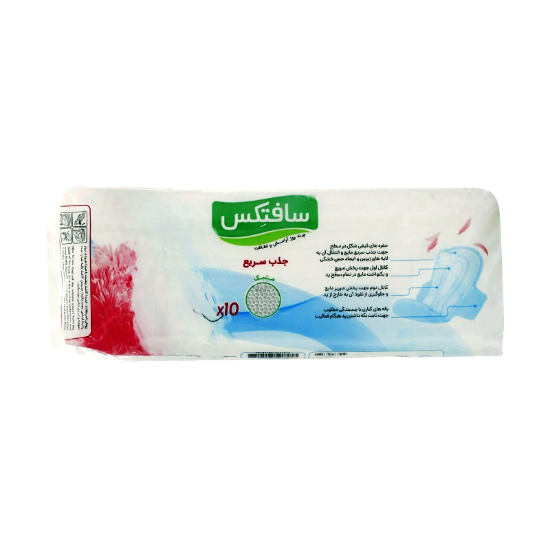 نوار بهداشتی بالدار سافتکس با رویه مشبک 10 عددی - سایز بزرگ (Large)