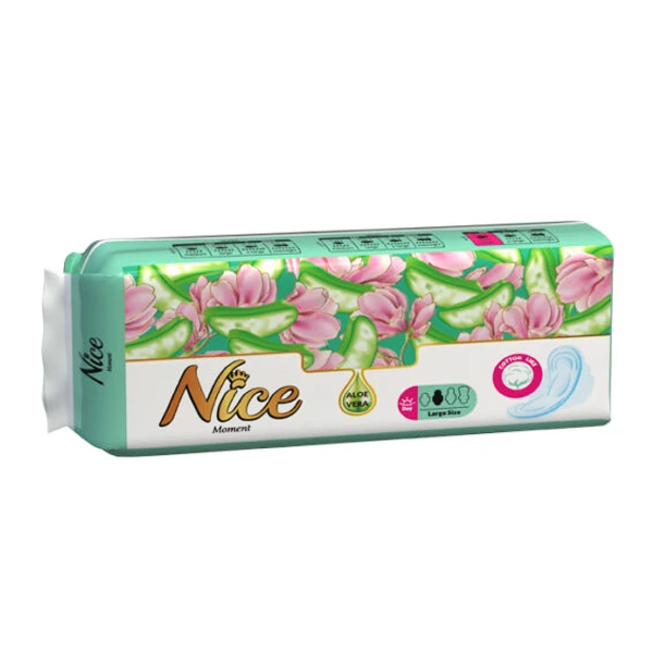 نوار بهداشتی بسته بزرگ " بالدار پنبه ای " نایس - ( ویژه روز، ضخیم ) حاوی پودر جاذب و آلوئه ورا، ضد بو و آنتی باکتریال ( بسته 10 عددی؛ سایز 2 - بزرگ " L " )
