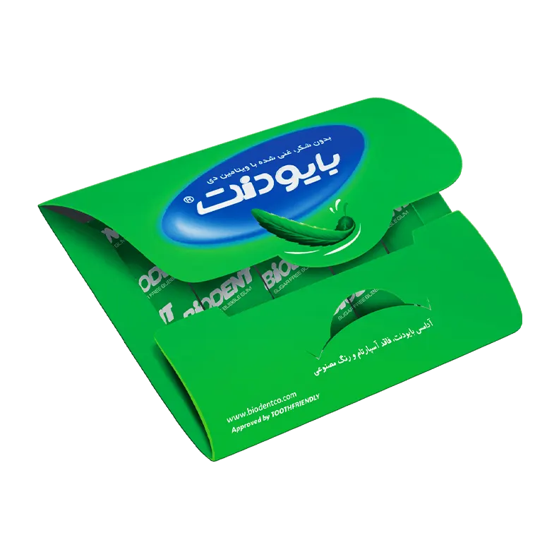 آدامس نواری " نعناع " بایودنت - ( با رنگ طبیعی و ویتامین D ) بدون شکر و آسپارتام (حاوی 5 عدد آدامس )