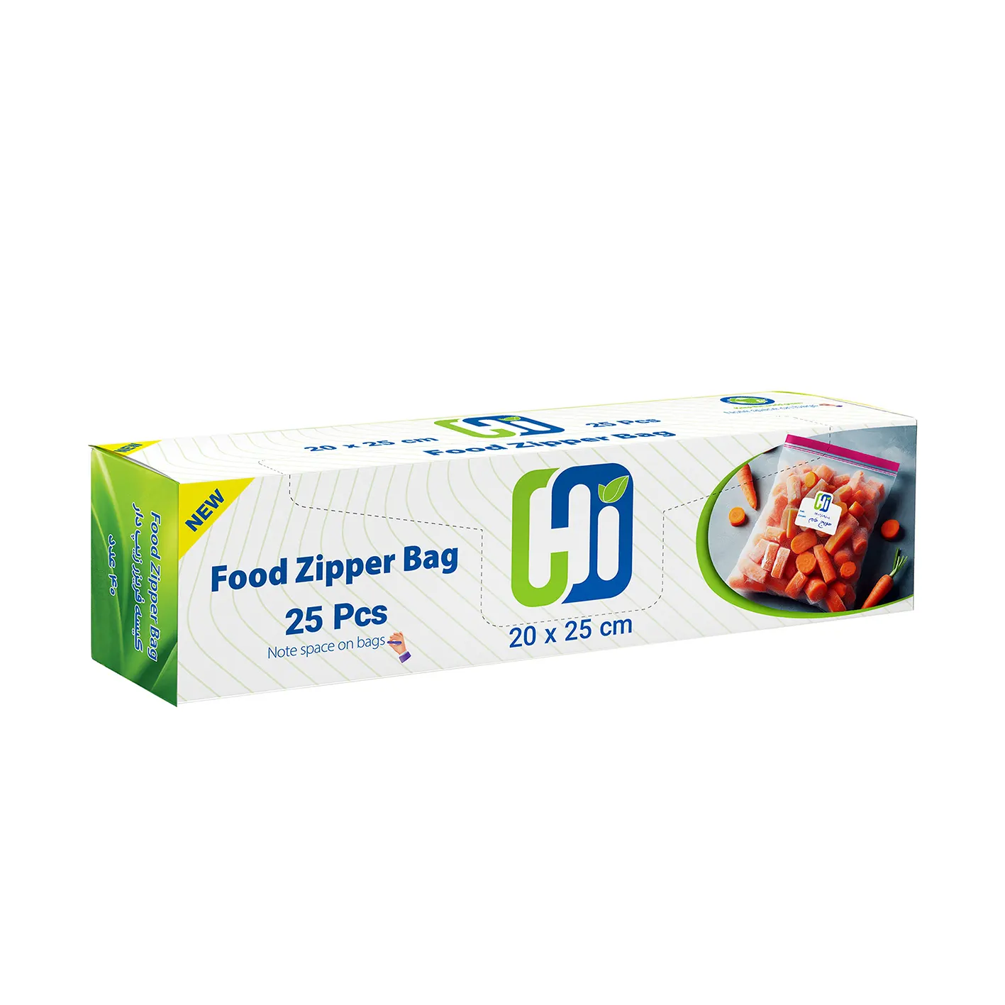 کیسه " زیپ دار " های - ( 2 زیپه - دارای فضای یادداشت ) سایز 25 * 20 سانت ( 25 عددی )