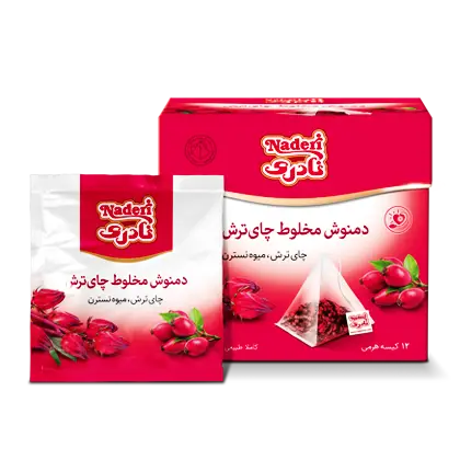 دمنوش گیاهی کیسه ای هرمی " مخلوط چای ترش " نادری - ( قرمز، طبیعی و بدون اسانس ) حاوی چای ترش و میوه نسترن ( بسته 12 عددی - 24 گرمی )