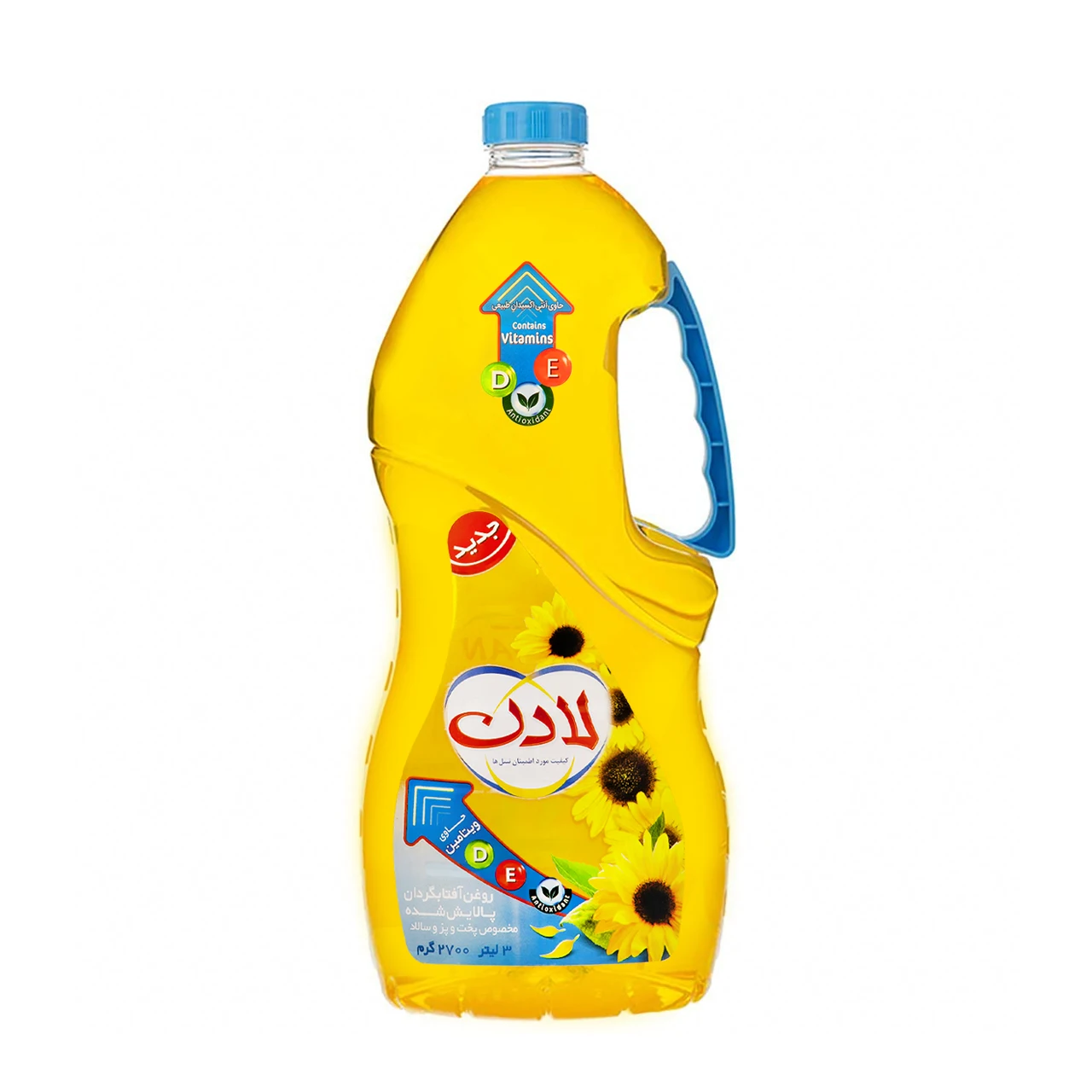 روغن مایع " آفتابگردان پالایش شده " لادن - ( ویژه پخت و پز و سالاد ) حاوی ویتامین D، E، عصاره رزماری  و آنتی اکسیدان ( 2700 گرمی )