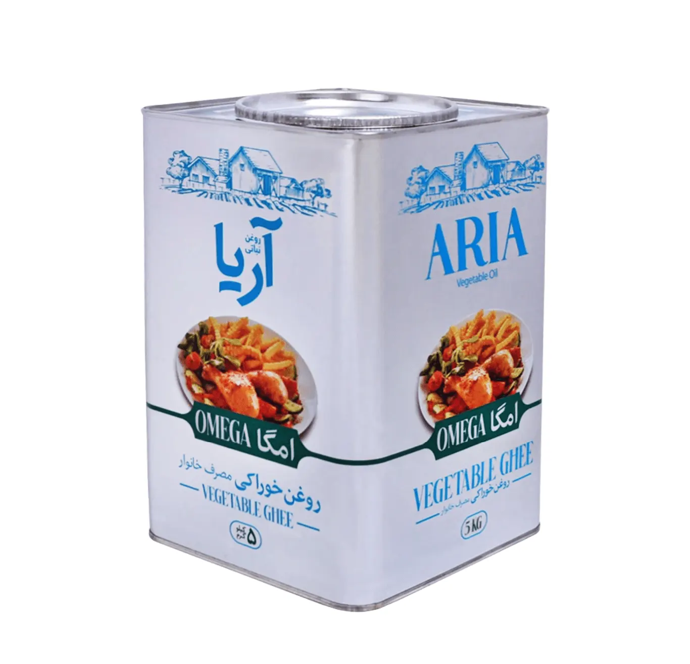 روغن نباتی " نیمه جامد " آریا - ( ویژه پخت و پز ) حاوی امگا ؛ دارای روغن های کانولا، آفتابگردان و سویا تراریخته ( حلب 5 کیلویی )