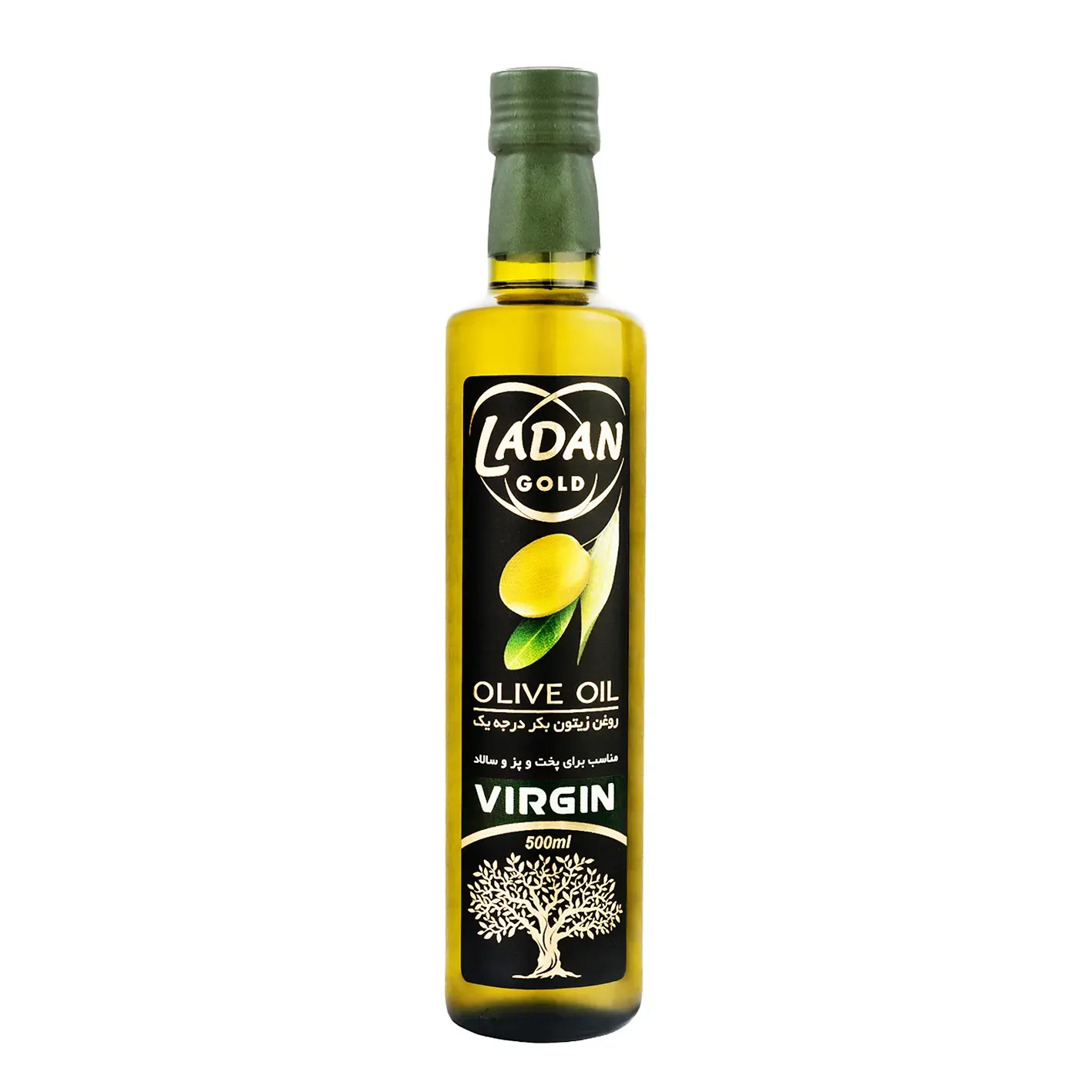 روغن زیتون " بکر " لادن طلایی - ( بطری شیشه ای ) مناسب پخت و پز و سالاد ( 450 گرمی )