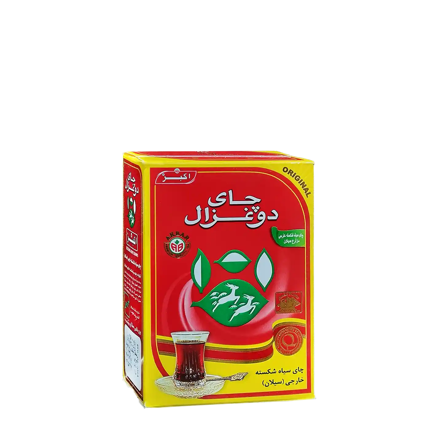 چای سیاه خارجی " غیر معطر " دوغزال - ( چای شکسته پاکتی قرمز ) دستچین شده از مزارع چای سیلان ( 100 گرمی )