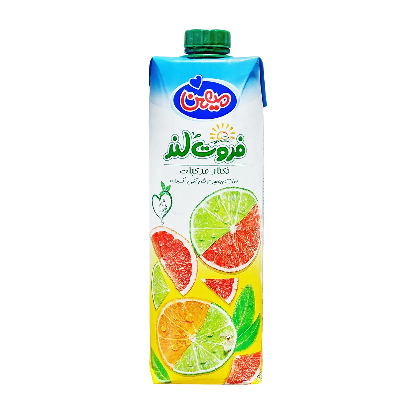 آبمیوه " نکتار مخلوط مرکبات " فروت لند - ( پاکتی ) حاوی کنسانتره طبیعی آب پرتقال، گریپ فروت، نارنگی و لیمو ( 1 لیتری )