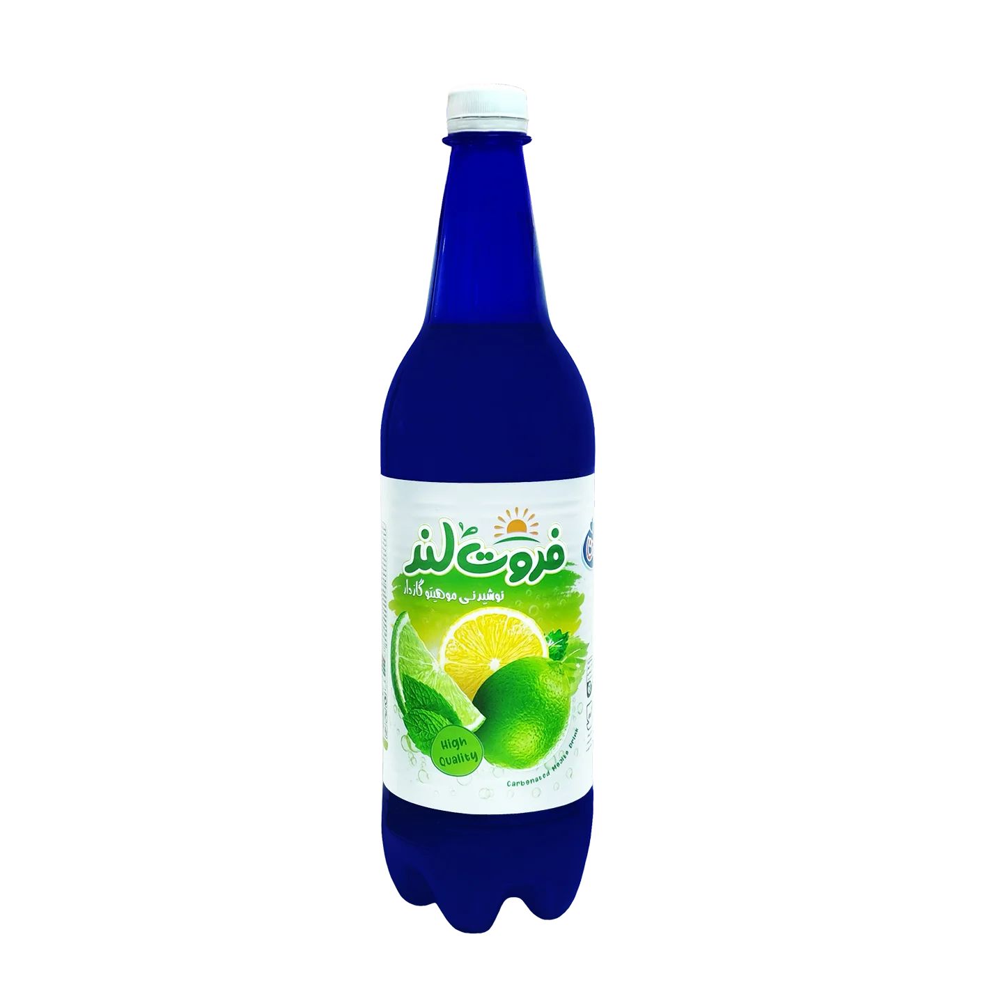 نوشیدنی گازدار " موهیتو " فروت لند - ( بطری پت ) حاوی 10 درصد آبمیوه و کنسانتره طبیعی آب لیمو و طعم دهنده نعناع ( 1 لیتری )