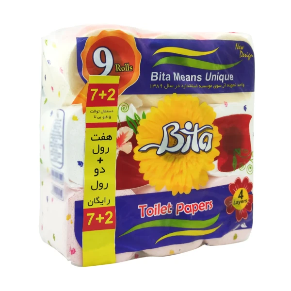 دستمال " توالت " بی تا - ( 9 قلو ) کاغذ توالت پرفراژ دار، هر رول 110 برگ ( 4 لایه )