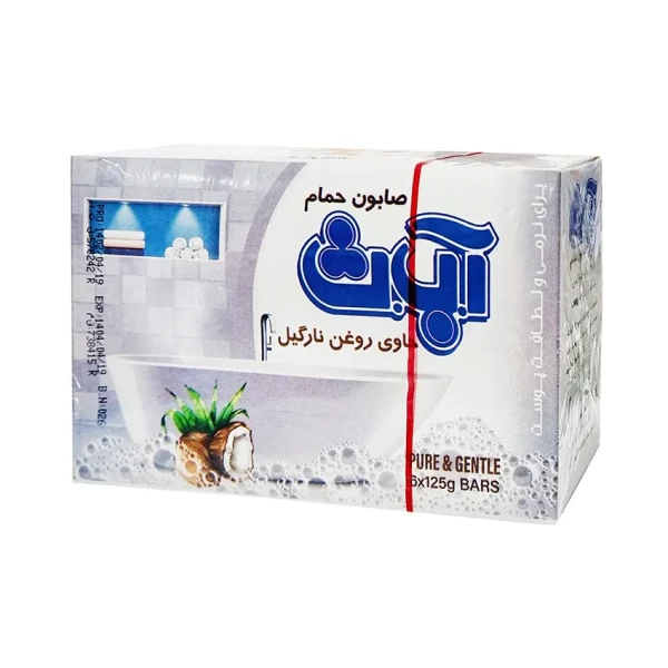 صابون " حمام " آ ب ث - ( طوسی، حاوی روغن نارگیل ) بسته 6 عددی ( هر قالب 125 گرم )