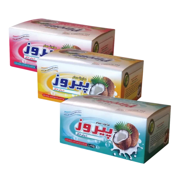 صابون " حمام " پیروز - ( جعبه ای، حاوی روغن نارگیل ) مناسب پوست های حساس، بسته 5 عددی ( هر قالب 125 گرم )