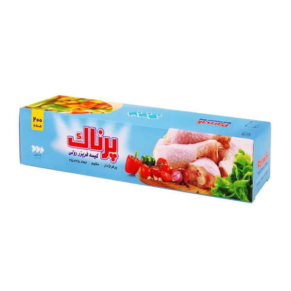 کیسه فریزر " رولی و پرفراژدار " پرناک - ( ضخامت 5 میکرومتر ) سایز 35 * 25 سانت ( 200 عددی )