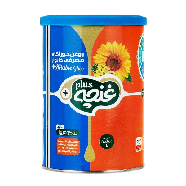 روغن نباتی نیمه جامد " حاوی توکوفرول " غنچه پلاس - ( ویژه پخت و پز ) حاوی روغن کانولا، آفتابگردان و سویا تراریخته، دارای ویتامین E ( حلب 900 گرمی )