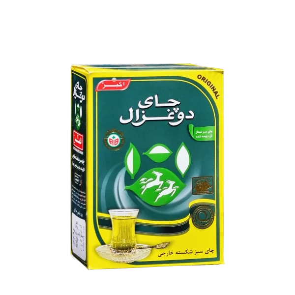 چای سبز خارجی " غیر معطر " دوغزال - ( چای شکسته ممتاز پاکتی ) دستچین شده از مزارع چین ( 100 گرمی )
