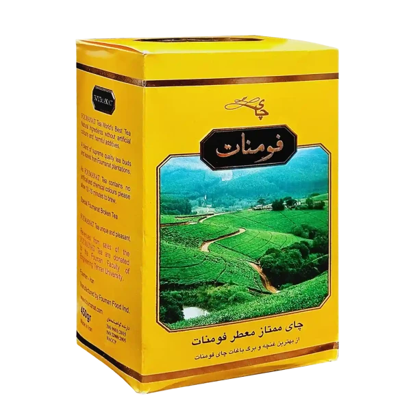 چای سیاه ایرانی " معطر " فومنات - ( چای ممتاز شکسته پاکتی زرد ) چای مرغوب فومن ، فاقد رنگ و مواد افزودنی ( 450 گرمی )