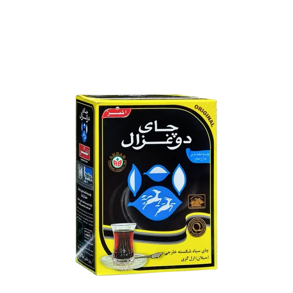 چای سیاه خارجی " معطر، ارل گری " دوغزال - ( چای شکسته پاکتی مشکی ) چای سیلان، با طعم دهنده مشابه طبیعی برگاموت ( 100 گرمی )
