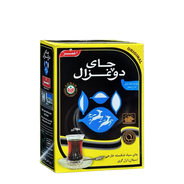 چای سیاه خارجی " معطر، ارل گری " دوغزال - ( چای شکسته پاکتی مشکی ) چای سیلان، با طعم دهنده مشابه طبیعی برگاموت ( 250 گرمی )