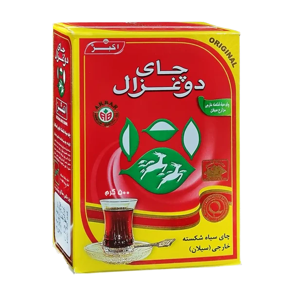 چای سیاه خارجی " غیر معطر " دوغزال - ( چای شکسته پاکتی قرمز ) دستچین شده از مزارع چای سیلان ( 500 گرمی )