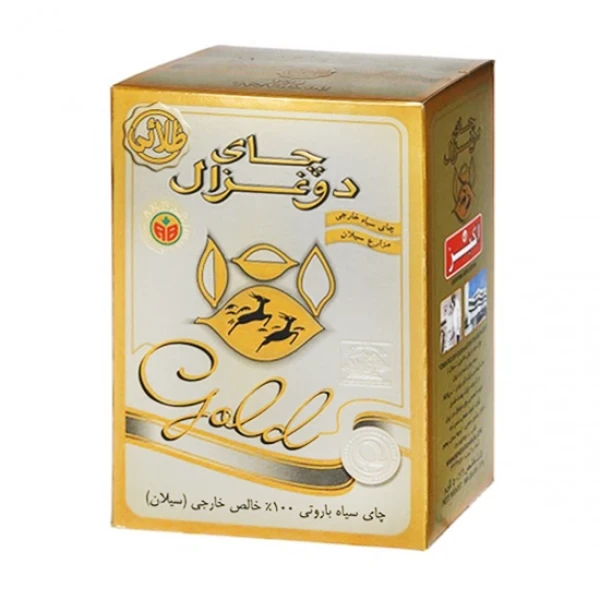چای سیاه خارجی " غیر معطر " دوغزال - ( چای باروتی زرین خالص پاکتی طلایی ) دستچین شده از مزارع چای سیلان ( 500 گرمی )