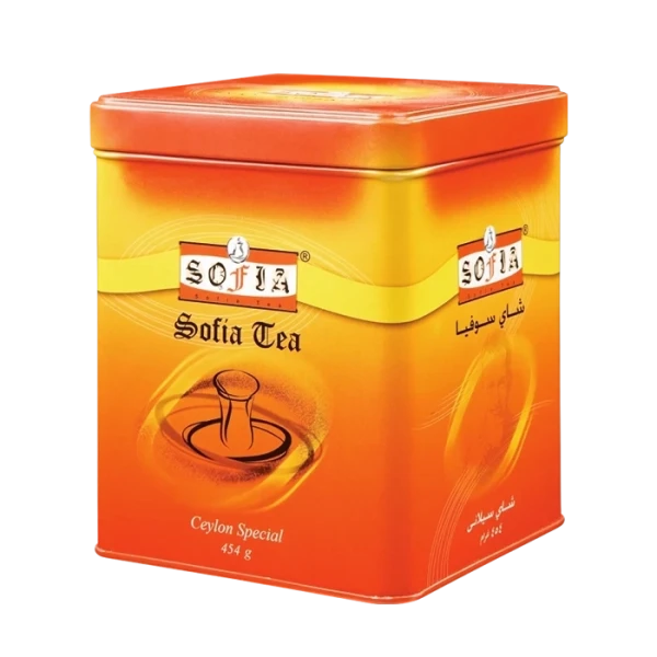 چای سیاه خارجی " غیر معطر " سوفیا - ( چای شکسته قوطی فلزی نارنجی ) چای مرغوب سیلان و سایر کشورهای چای خیز درجه یک، بدون مواد افزودنی ( 450 گرمی )