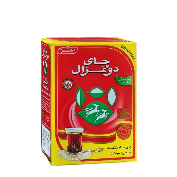 چای سیاه خارجی " غیر معطر " دوغزال - ( چای شکسته پاکتی قرمز ) دستچین شده از مزارع چای سیلان ( 250 گرمی )