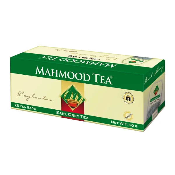 چای سیاه کیسه ای " معطر، ارل گری " محمود - ( چای خارجی، تی بگ پاکتی سبز ) دستچینی از مزارع چای سیلان، با طعم دهنده برگاموت ( حاوی 25 عدد چای کیسه ای - بسته 50 گرمی )