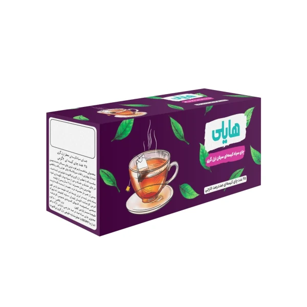 چای سیاه کیسه ای " معطر، ارل گری " هایلی - ( چای خارجی، تی بگ پاکتی بنفش ) چای سیلان دستچین شده از باغات سریلانکا با عطر برگاموت ( حاوی 25 عدد چای کیسه ای )