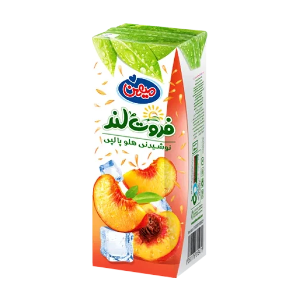 آبمیوه " هلو پالپ دار " فروت لند - ( پاکتی ) حاوی پوره طبیعی هلو و پالپ پرتقال ( 200 میلی لیتر )