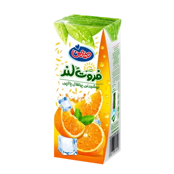 آبمیوه " پرتقال پالپ دار " فروت لند - ( پاکتی ) حاوی کنسانتره طبیعی آب پرتقال ( 200 سی سی )