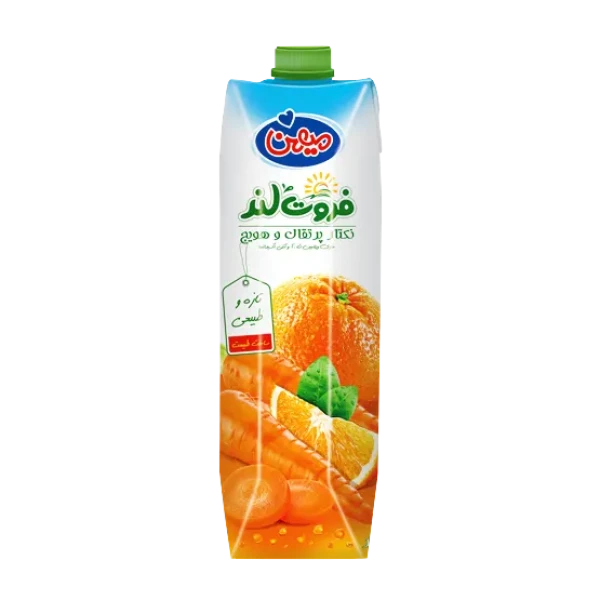 آبمیوه " نکتار پرتقال و هویج " فروت لند - ( پاکتی ) حاوی کنسانتره طبیعی آب پرتقال و آب هویج ( 1 لیتری )